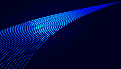 Luminous blue lines curve across a dark background, representing fast internet, global network connectivity, digital technology, and rapid communication. Futuristic abstract vector background.