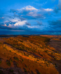 Evening lights in the surroundings of the Sierra de Caldereros. Molina Alto Tajo Geopark. Guadalajara. Castilla la Mancha. Spain. Europe. Rewilding Europe