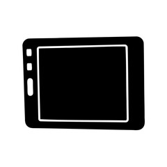 Simple black graphic of a tablet device with a blank screen