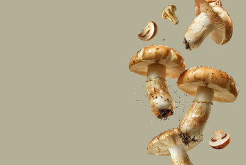 Natural mushrooms set isolated coloured background. Ready to use sample for design