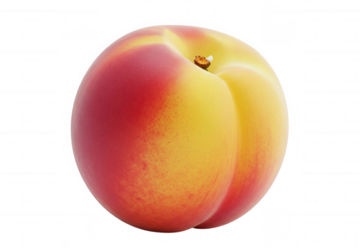Ripe peach with red and yellow hues isolated on a transparent background