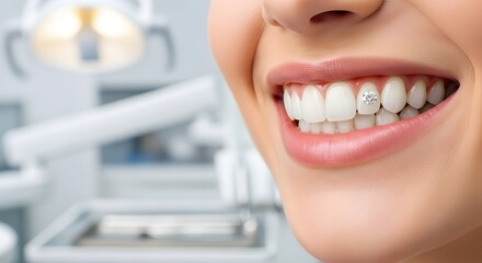 Dental fashion trend with tooth gem in a modern dental clinic setting