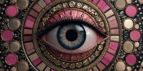 Symmetrical Makeup Product Arrangement Featuring Eye Design