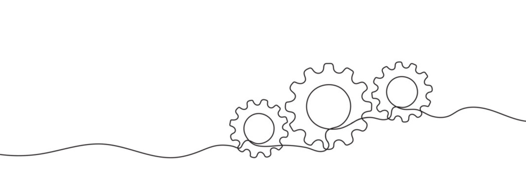 Single-line drawing of a gear. A single continuous line depicting a gear. Editable line