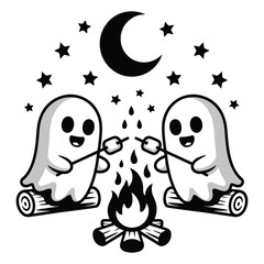 Cute Ghosts Camping Vector