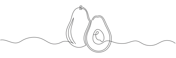 One line avocado icon. Continuous avocado sketch isolated on white background. Editable stroke.