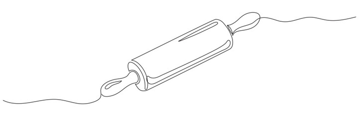 Continuous one-line drawing of a rolling pin for baking bread on a white background. Editable line