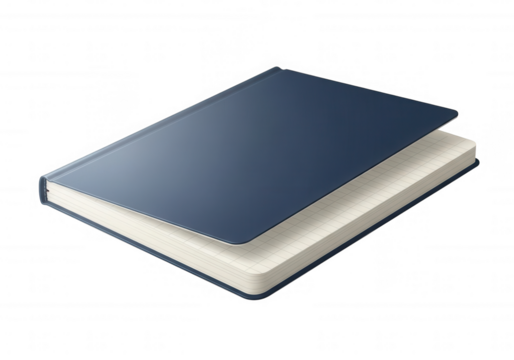 Blue journal with lined pages isolated on a transparent background