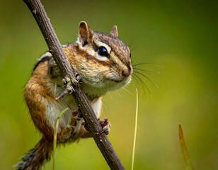 Obraz premium Up-close shot of a small, striped rodent perched on a branch