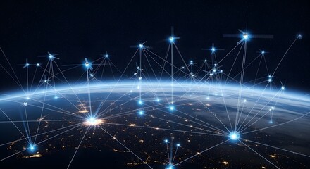 Global network connectivity across earth with satellite communication systems for data transfer and digital transformation