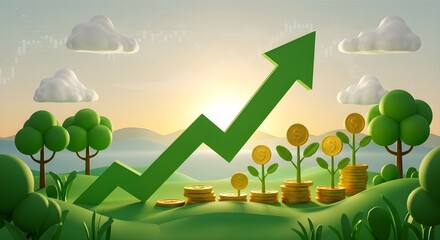 Sustainable Financial Growth Concept | Eco-Investment and Rising Profits 3d Illustration