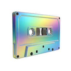 Iridescent holographic cassette tape isolated on transparent background