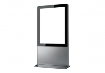 Silver digital display kiosk isolated on a transparent background