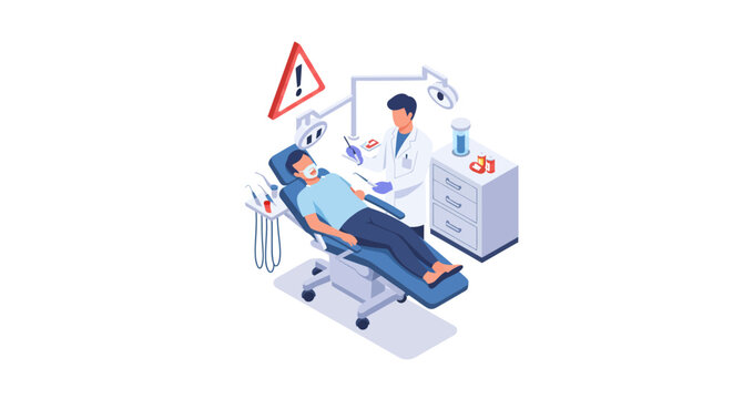 Dental clinic scene with patient and dentist in protective gear isometric art