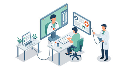 Isometric virtual healthcare consultation with doctor and patient technology…