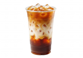 Iced coffee layered beverage isolated on a transparent background