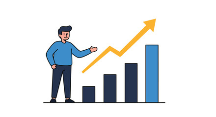 Chart growth with positive business man presenting increasing bar graph
