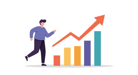 Business growth chart with man climbing graph for success concept