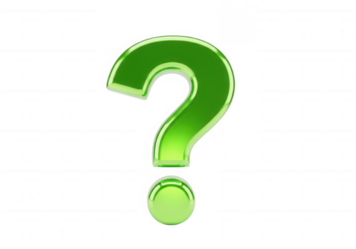 Shiny green question mark symbol isolated on a transparent background