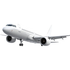 Fototapeta premium A white passenger airplane in mid-air, side view, landing gear down, isolated on black