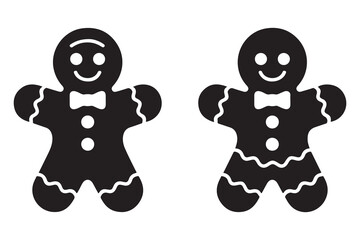 Gingerbread man cookies bakery icons vector set. Gingerbread man sweet dessert icon in line and flat style. Vector Black silhouettes. with white background