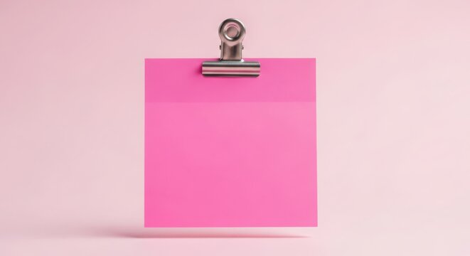 Pink sticky note with clip on pink background for design mockup