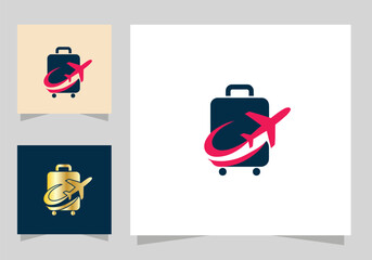 Travel Suitcase logo, suitcase logo with airplane icon vector design