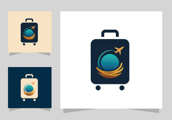 Travel Suitcase logo, suitcase logo with airplane icon vector design