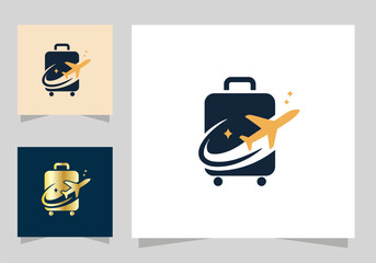 Travel Suitcase logo, suitcase logo with airplane icon vector design