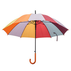 Colorful umbrella with multicolored panels against a white background  