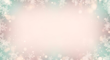 Soft pastel blurred bokeh lights and snowflakes border with copy space center
