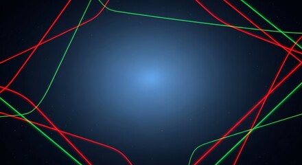 Abstract colorful lines forming a frame around a glowing blue center on a dark background