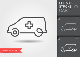 Vector illustration of ambulance car line icon with editable stroke. Medical emergency vehicle symbol for healthcare, hospital, clinic, and emergency services design