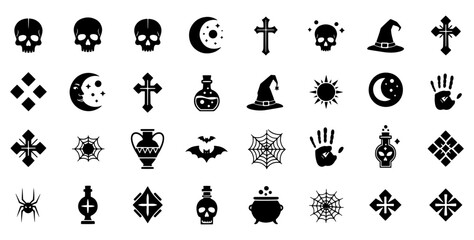 Collection of halloween icons and symbols for spooky holiday decorations and design elements vector