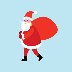 A colorful Santa Claus carrying a large red sack of presents vector art illustration