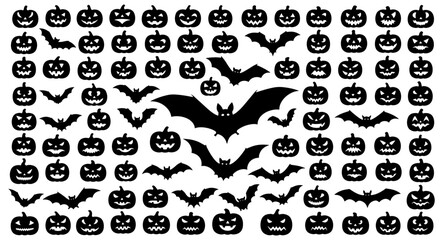 Halloween icons bat pumpkin silhouette set festive spooky decorations autumn holiday collection vector