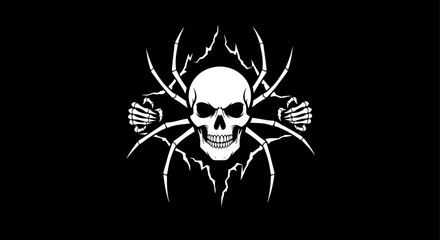 Macabre skull with spider legs and bow and arrow symbol of death vector