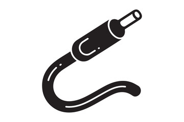 Audio cable with a long twisted round wire. Vector icon. Vector Black silhouettes. with white background