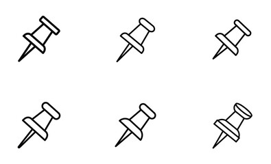Push Pin Icon Set | Minimal Vector Outline of Pushpins for Notes and Maps