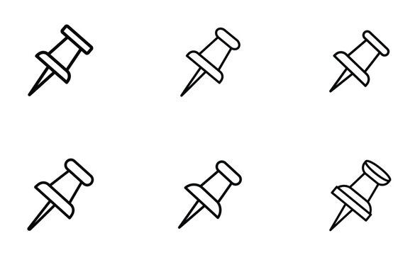 Push Pin Icon Set | Minimal Vector Outline of Pushpins for Notes and Maps