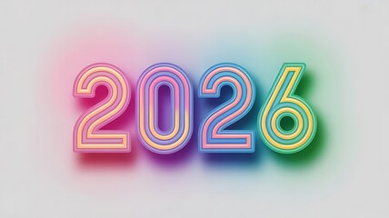 Colorful pixelated 2026 design on a light gray background