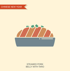 Chinese new year steamed pork belly with taro traditional food flat vector illustration