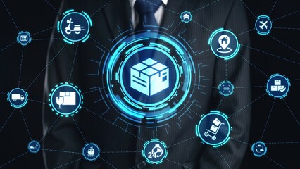 Goods delivery tracking icons show shipping, goods delivery routes, and logistics monitoring. Goods...