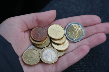 Close-up of Euro Coins in a Person's Palm