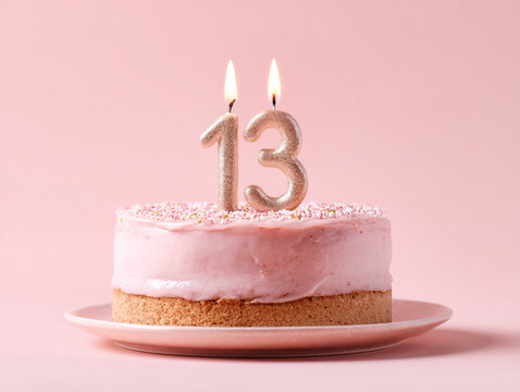Celebrating a milestone with a delicious pink birthday cake featuring candles for the 13th birthday
