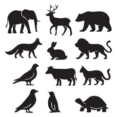 Obraz premium A Diverse Collection of Animal Silhouettes Wildlife Represented Through Simple Black Shapes A Wildlife Visual Compendium