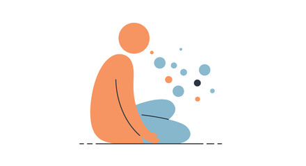 Minimalist abstract meditation figure with soothing bubbles