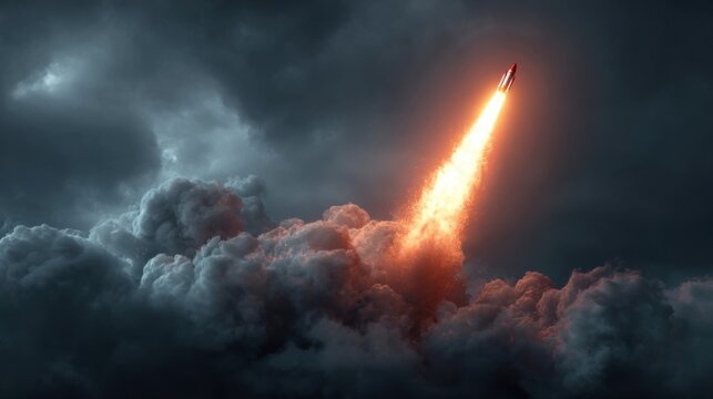 rocket launching through stormy dark clouds - Powered by Adobe