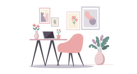 Elegant home office with pink accents and modern decor