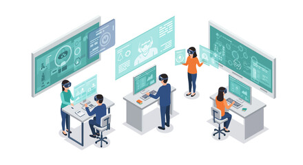 Futuristic education and collaboration in virtual reality classroom with dive…